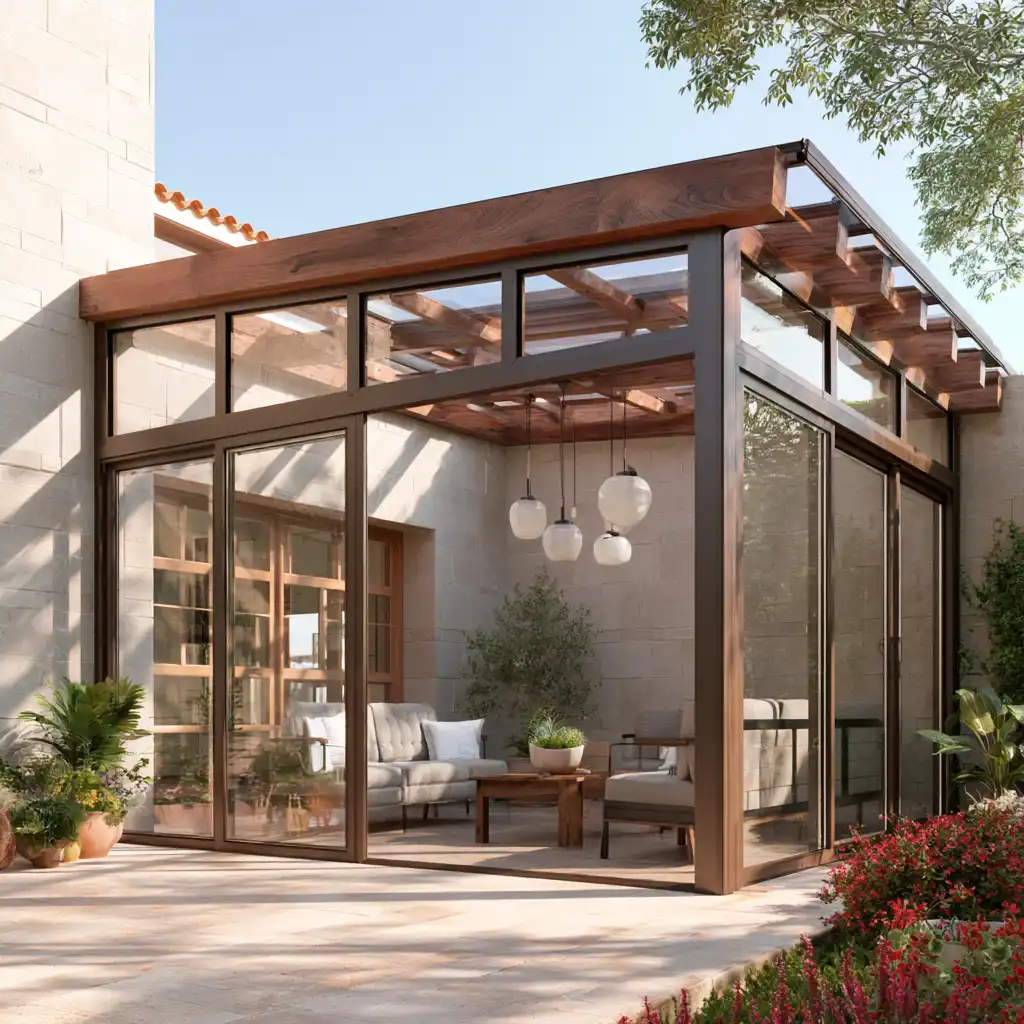 Terraza de ático cerrada con cerramiento de aluminio y vidrio en Alava